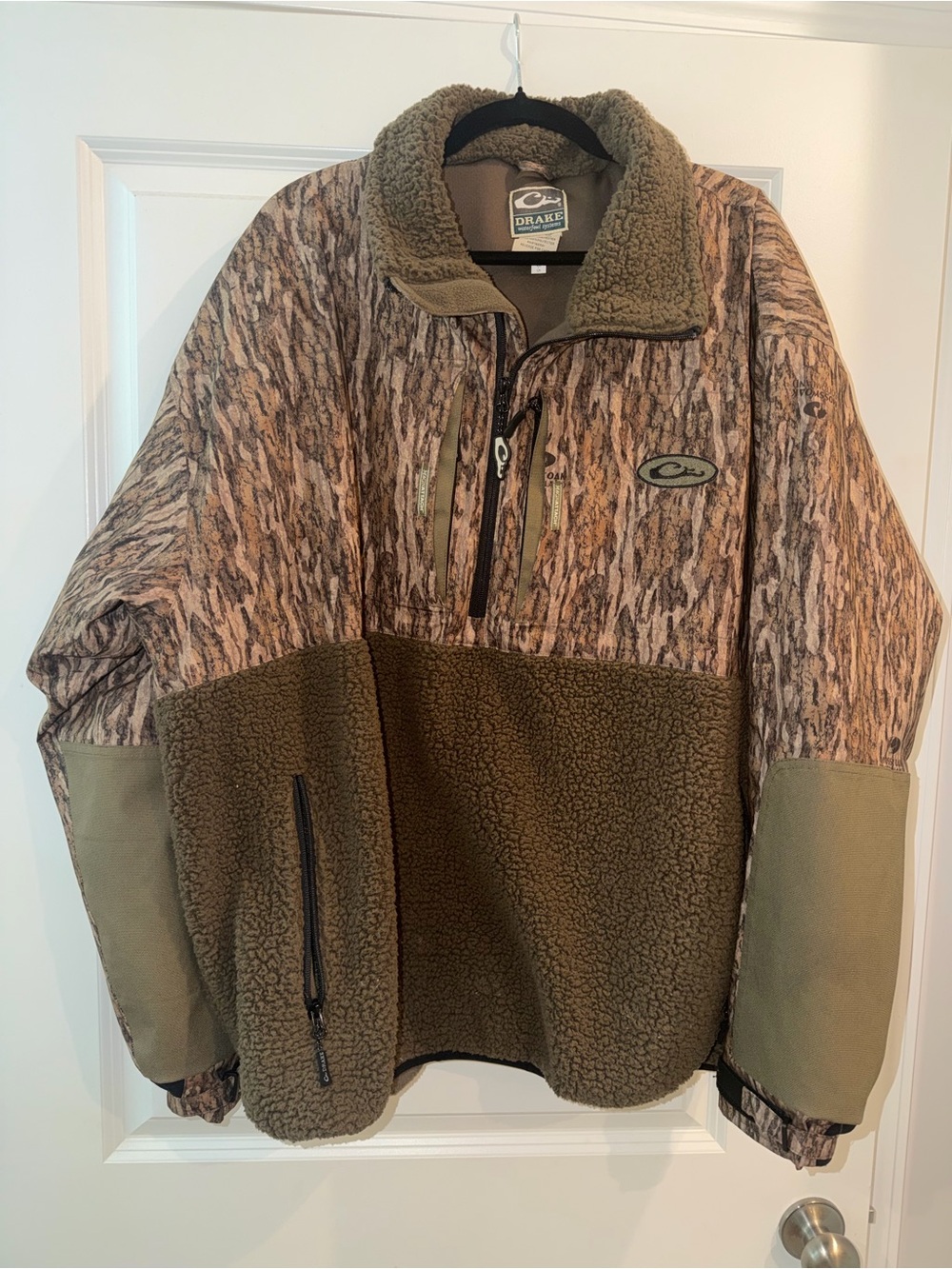 Drake Olive and Brown Sherpa Camo Pullover Jacket